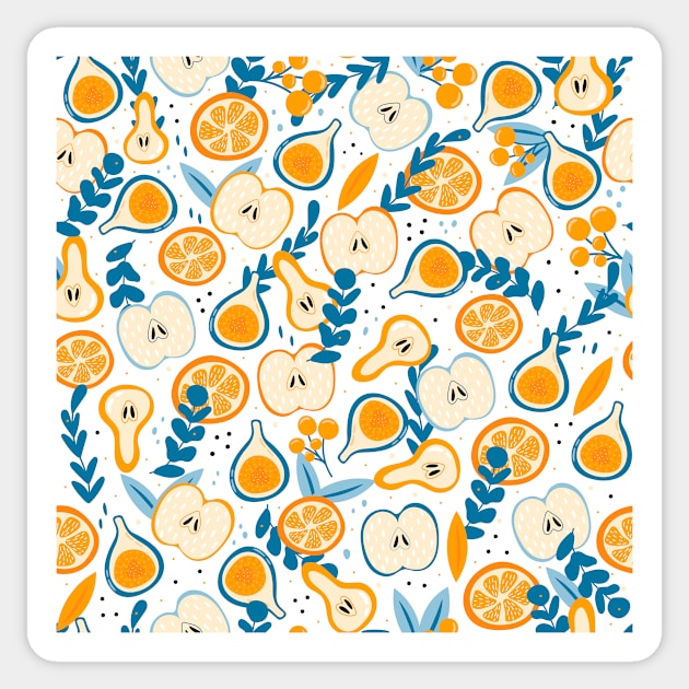 Bright summer pattern with fruits Sticker by Lozovytska